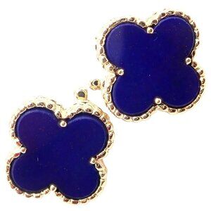 Van Cleef & Arpels 18k Yellow Gold Vintage Alhambra Blue Lapis Earrings Paper